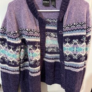 Erika Women's Purple and Blue Patterned Cardigan